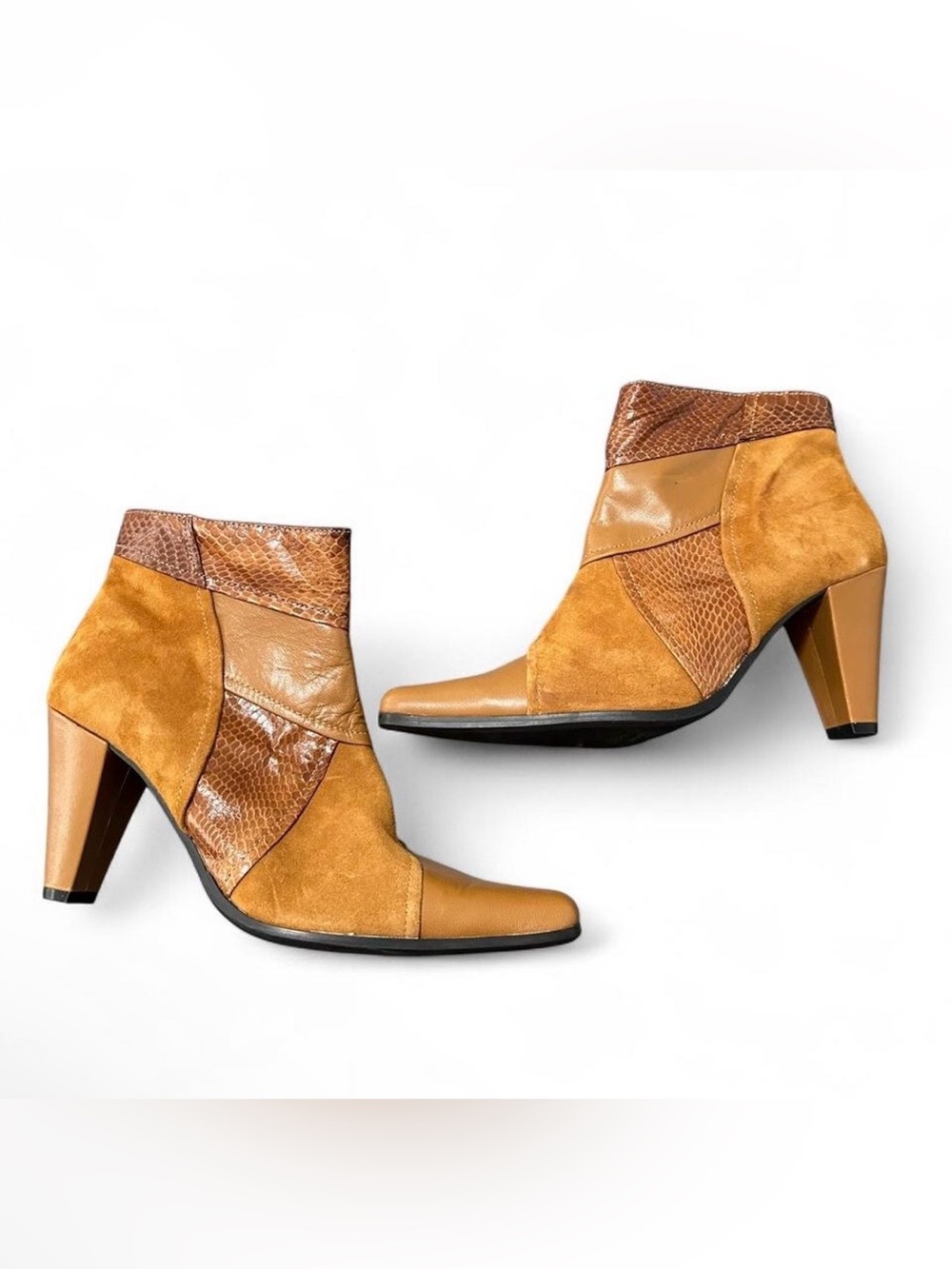 Bellini Women's Tan brown Patchwork Faux Leather & Suede Ankle Boots Sz 10